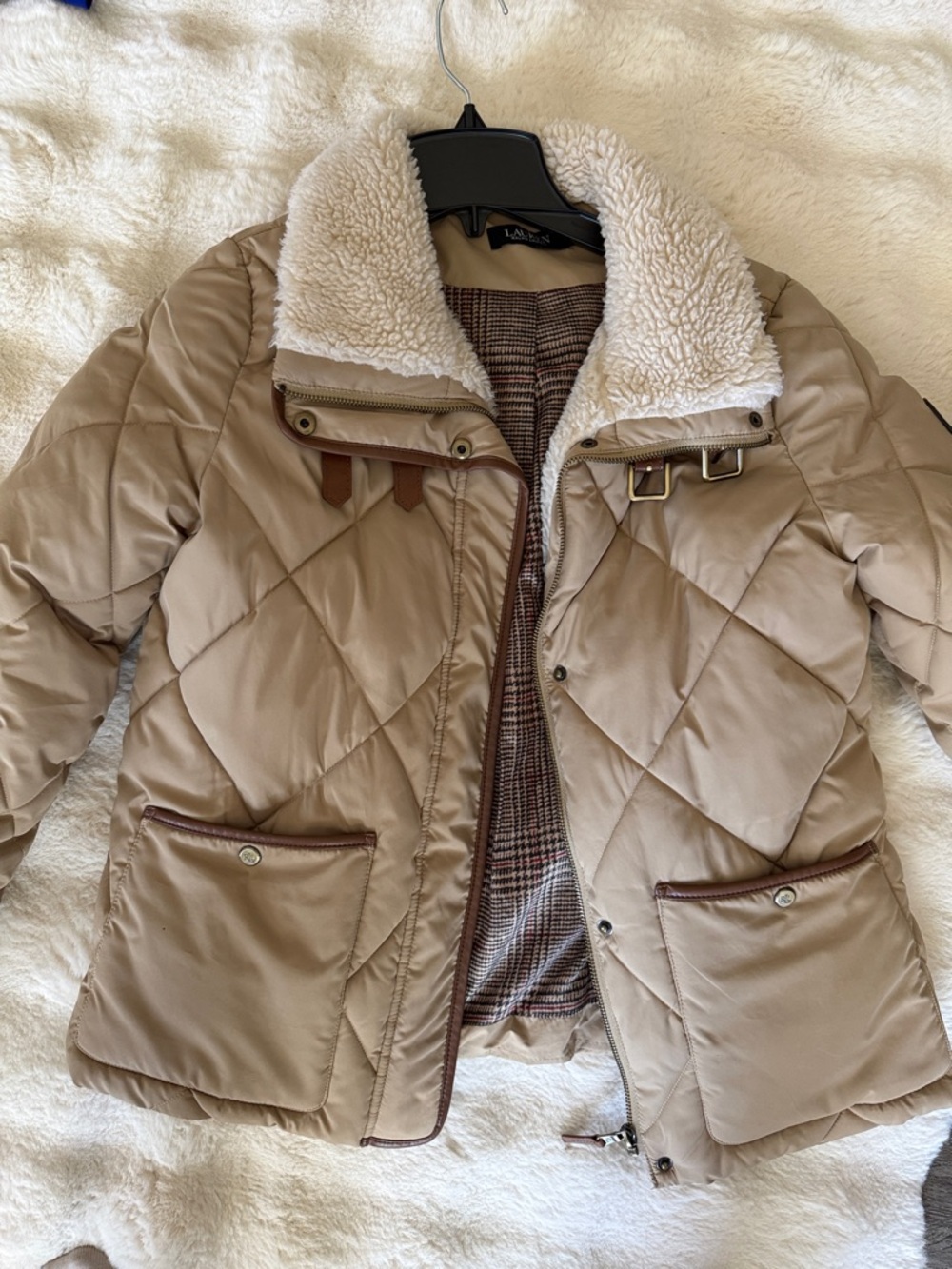Polo by Ralph Lauren Beige Quilted Puffer with Sherpa Collar